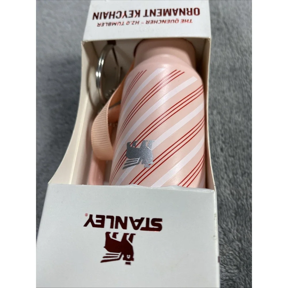 Stanley Mini Keychain H2.0 Tumbler PINK Christmas‎ Ornament Candy Cane Twist NEW